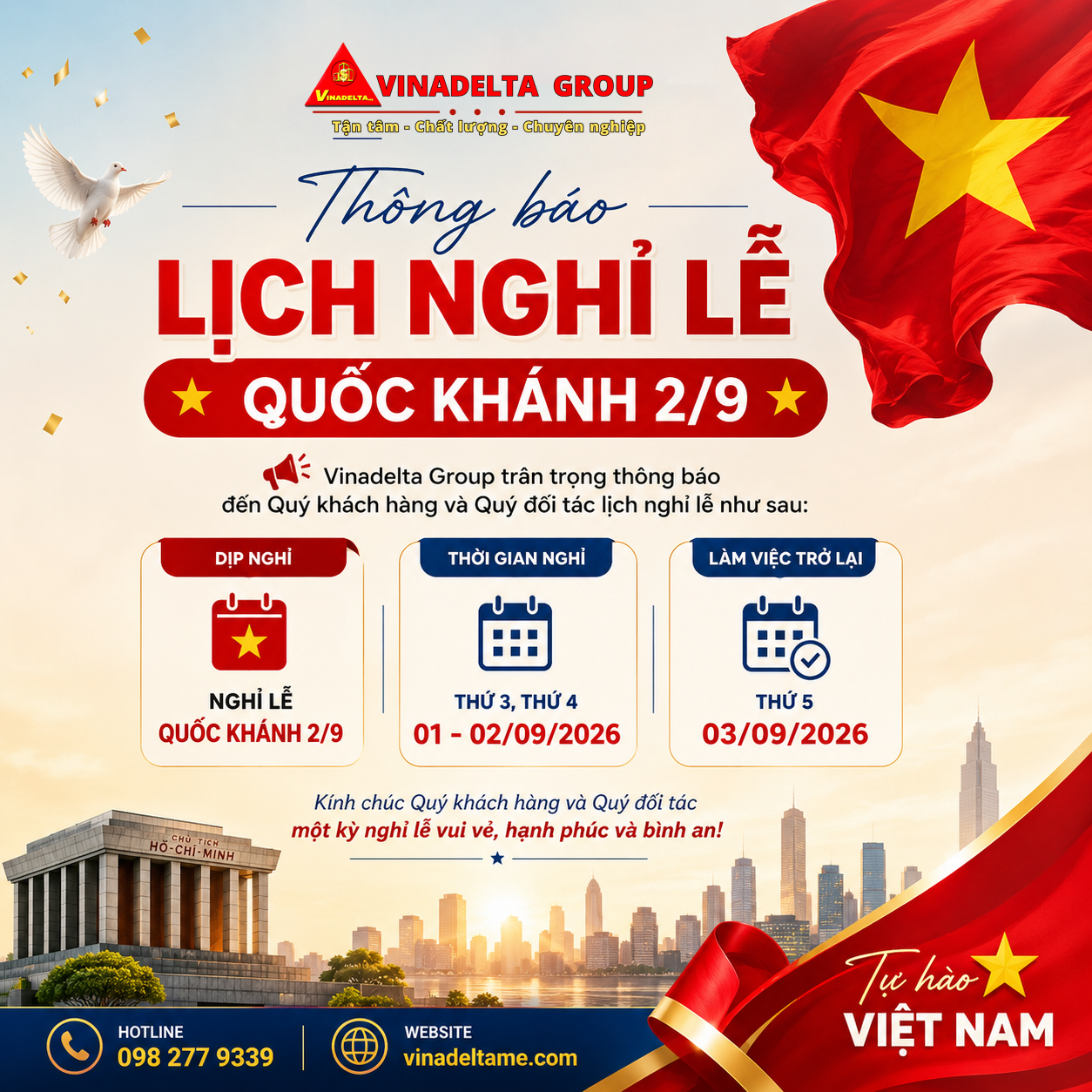 Thông báo lịch nghỉ lễ Quốc Khánh 2/9